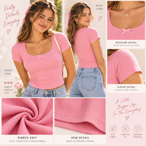 Zyrenvo™ Rosy Ribbed Scoop Neck Tee