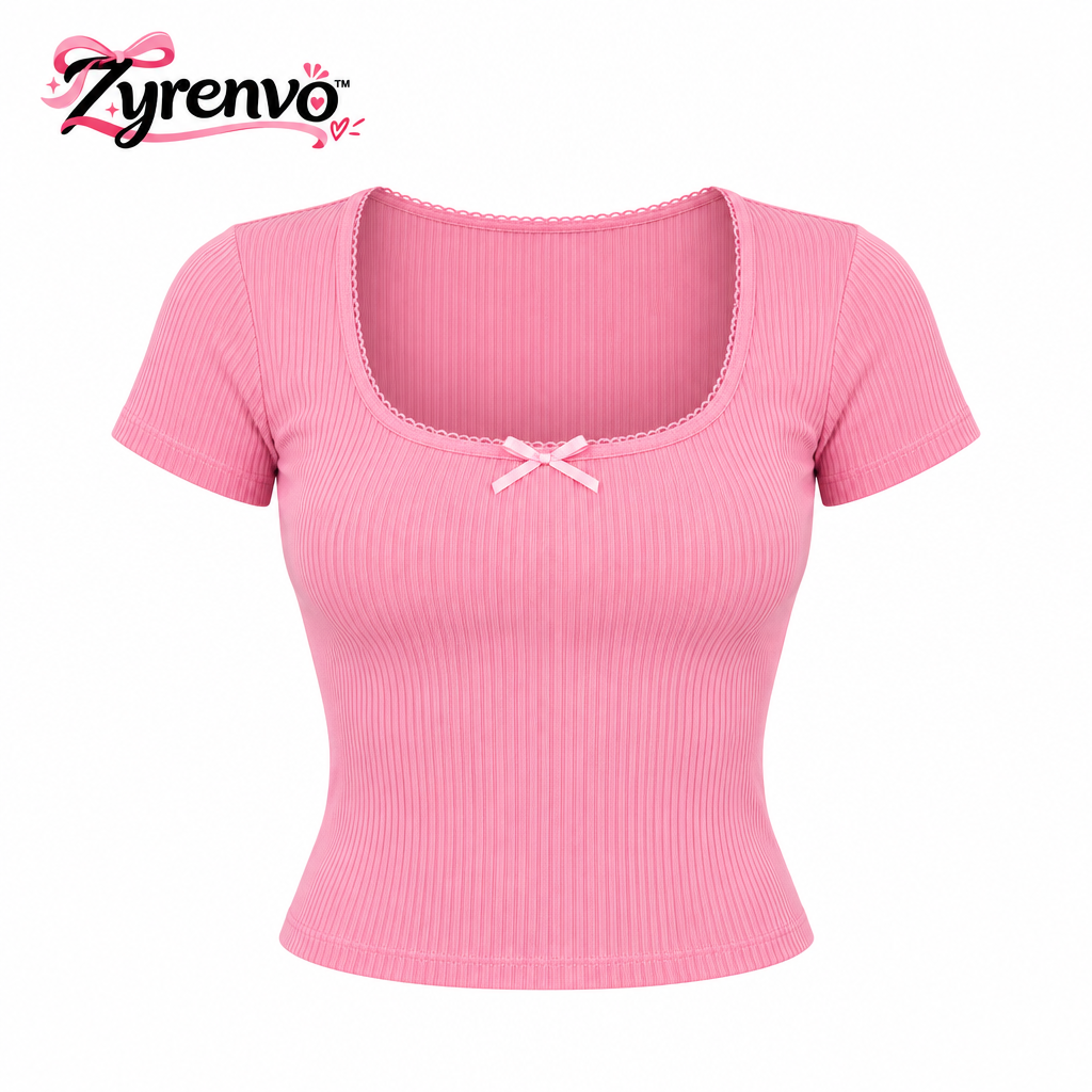 Zyrenvo™ Rosy Ribbed Scoop Neck Tee