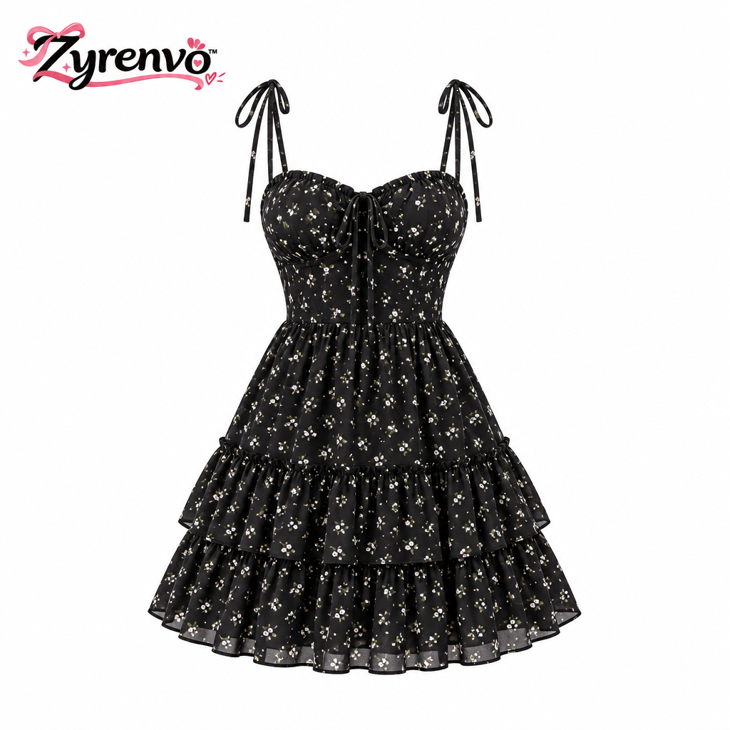 Zyrenvo™ Midnight Floral Flared Mini Dress