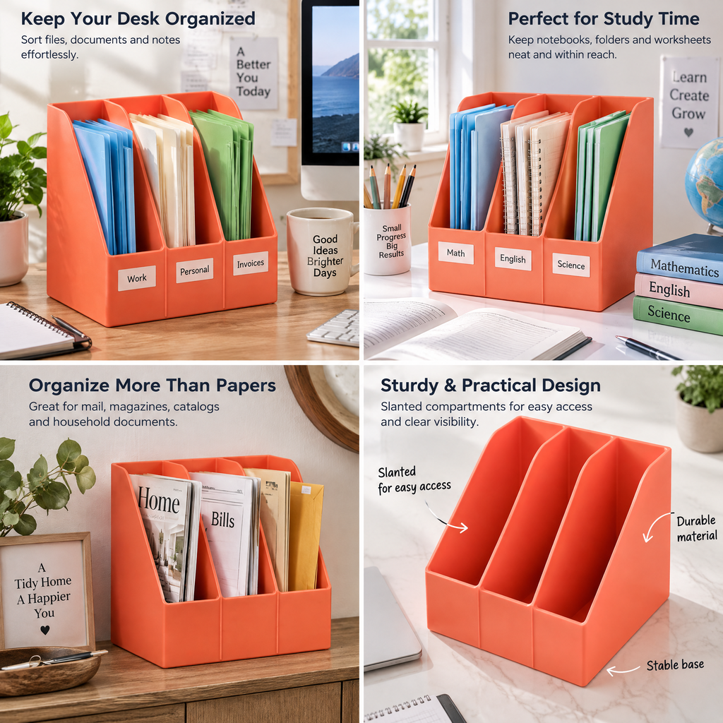 Beaovry™ Coral Three-Compartment Vertical File Holder