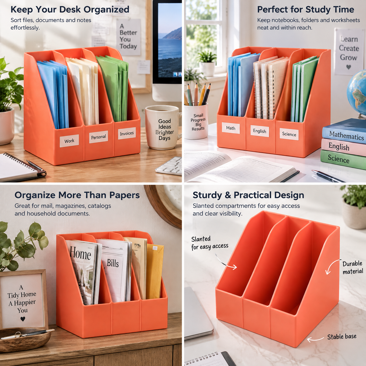 Beaovry™ Coral Three-Compartment Vertical File Holder