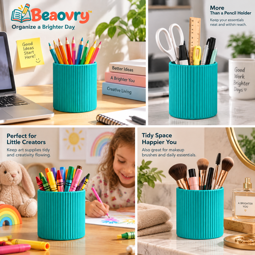 Beaovry™ Teal Ribbed Pen Cup