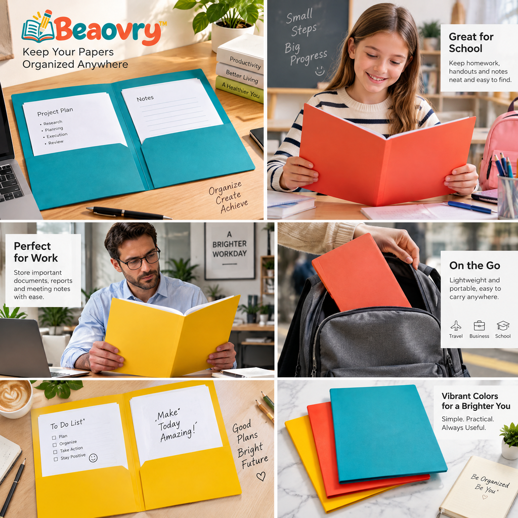 Beaovry™ Colorful Two-Pocket Folders