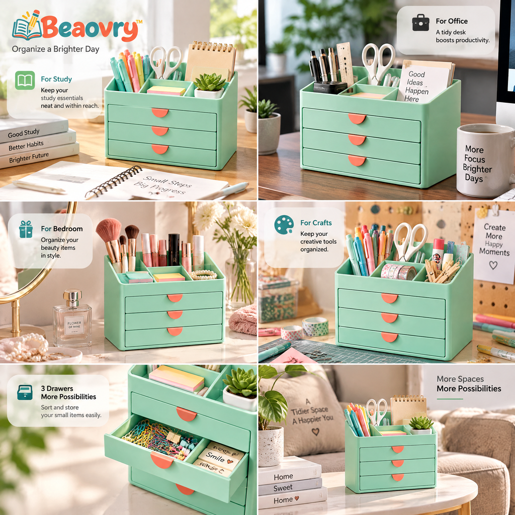 Beaovry™ Mint Three-Drawer Desktop Organizer