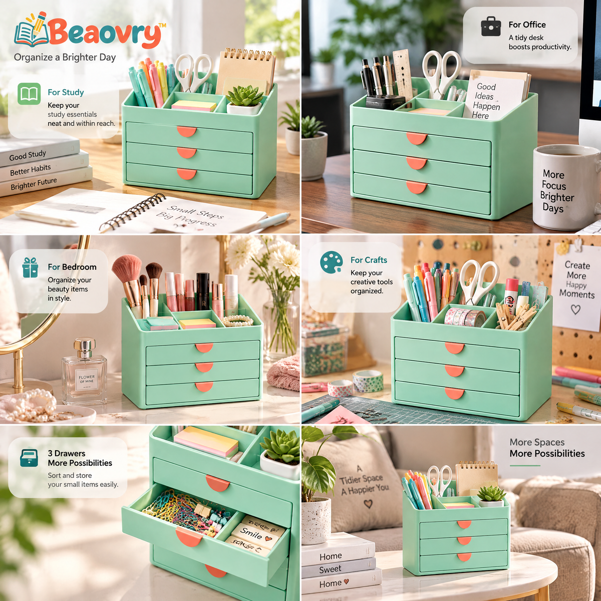 Beaovry™ Mint Three-Drawer Desktop Organizer