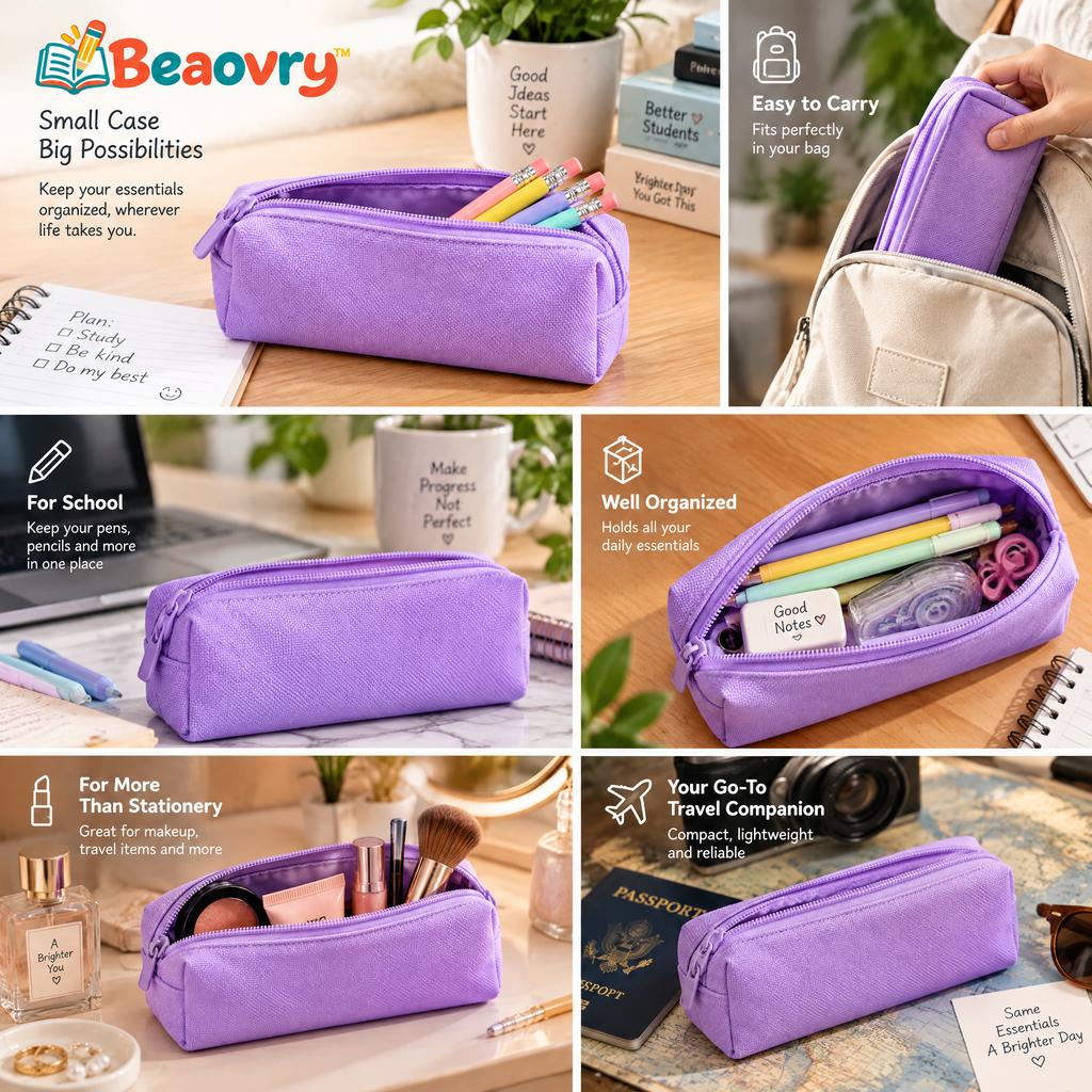 Beaovry™ Lavender Zippered Pencil Pouch